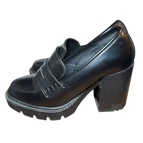 Madden Girl size 7 platform blocked heeled black penny loafer. 3.75 heel. Vegan - Picture 2 of 8